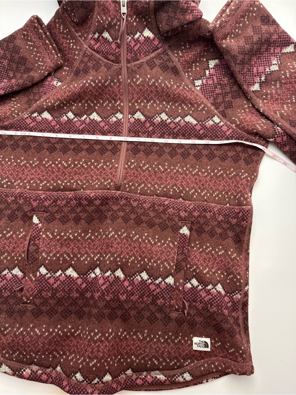 The North Face Women's Maroon Patterned Half-Zip Hoodie Fleece Sweater - Picture 7 of 10